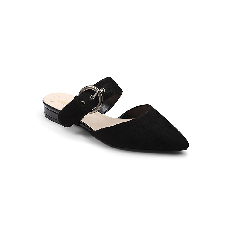 Giày Nữ, Giày Sục Cao Gót Erosska Da Lộn Phối Belt Thời Trang Cao 2cm - EM023 (Màu Đen)