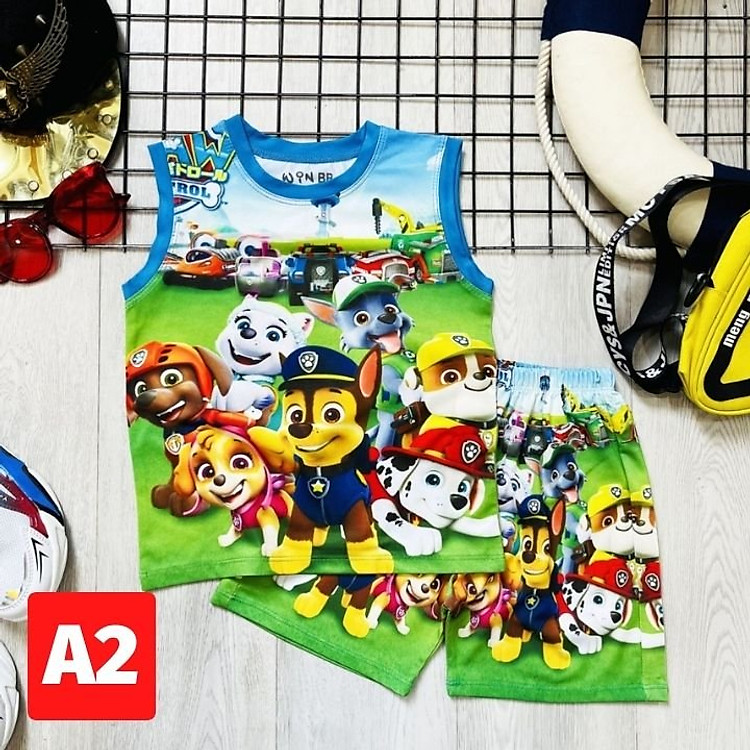 Bộ quần áo bé trai thun 3 lỗ hình chó cứu hộ từ 10-46kg - chất vải cotton thun lạnh. Đồ ngủ sát nách