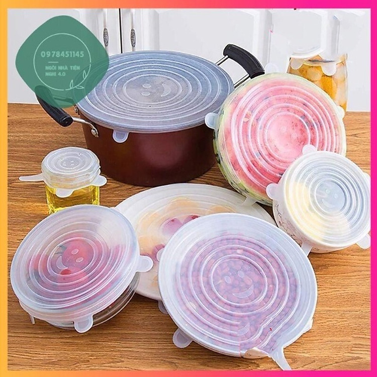6 màng bọc thực phẩm silicon bền, đẹp, đậy thức ăn, bảo quản đồ ăn tiện ích, thông minh