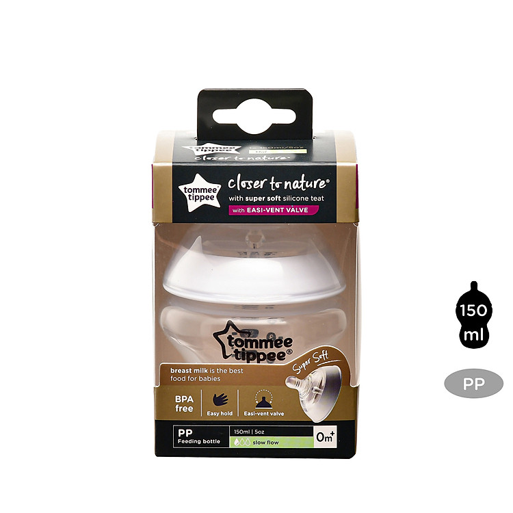 Bình sữa ty siêu mềm tự nhiên Tommee Tippee Closer to Nature 150ml, núm ty đi kèm 0-3 tháng
