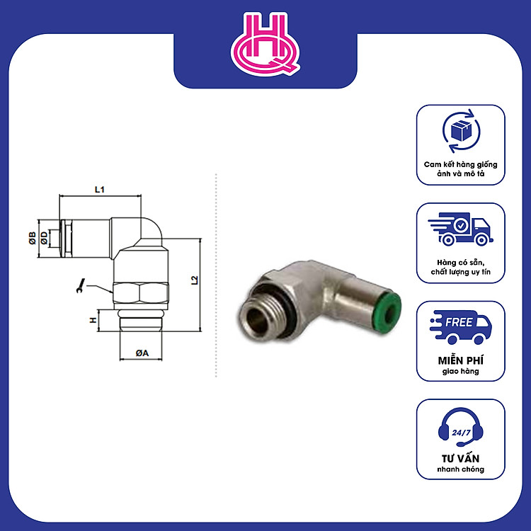 Đầu nối chữ L khí nén ren ngoài Pneumax series ART.22 - Hàng chính hãng
