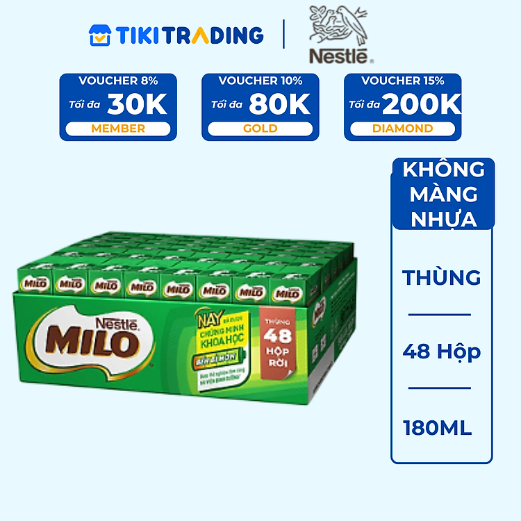 Thùng 48 Hộp Sữa Nestlé MILO Nước (180ml / Hộp) - không màng nhựa