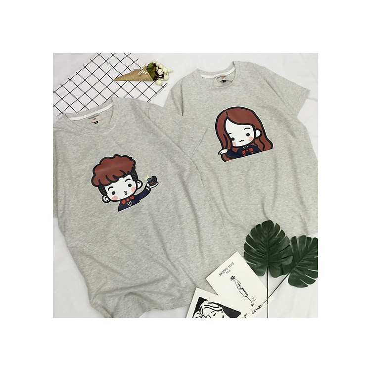 Áo Thun Cặp Nam Nữ Cotton Style Unisex Hình Chibi Cặp Đôi Dễ Thương - C2-15