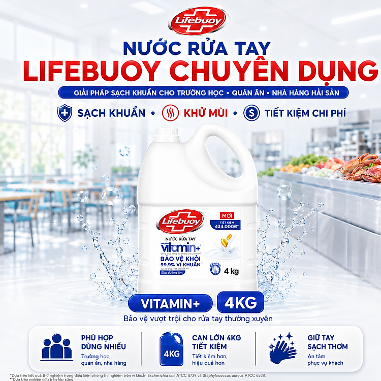Nước Rửa Tay Lifebuoy Sữa Dưỡng Ẩm Chuyên Dụng, Can Lớn Châm Bình Cho Trường Học Nhà Hàng Quán Ăn 4kg