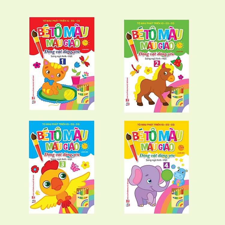 Sách - Combo 4 Cuốn Bé Tô Màu Mẫu Giáo - Động Vật Đáng Yêu - Song Ngữ Anh - Việt - Tập 1+2+3+4 (VT)