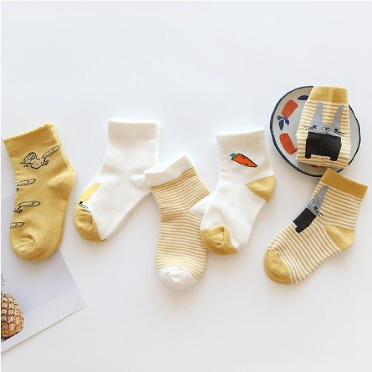 Set 5 Đôi Vớ Chống Trượt Cao Cổ Cho Bé - Vàng