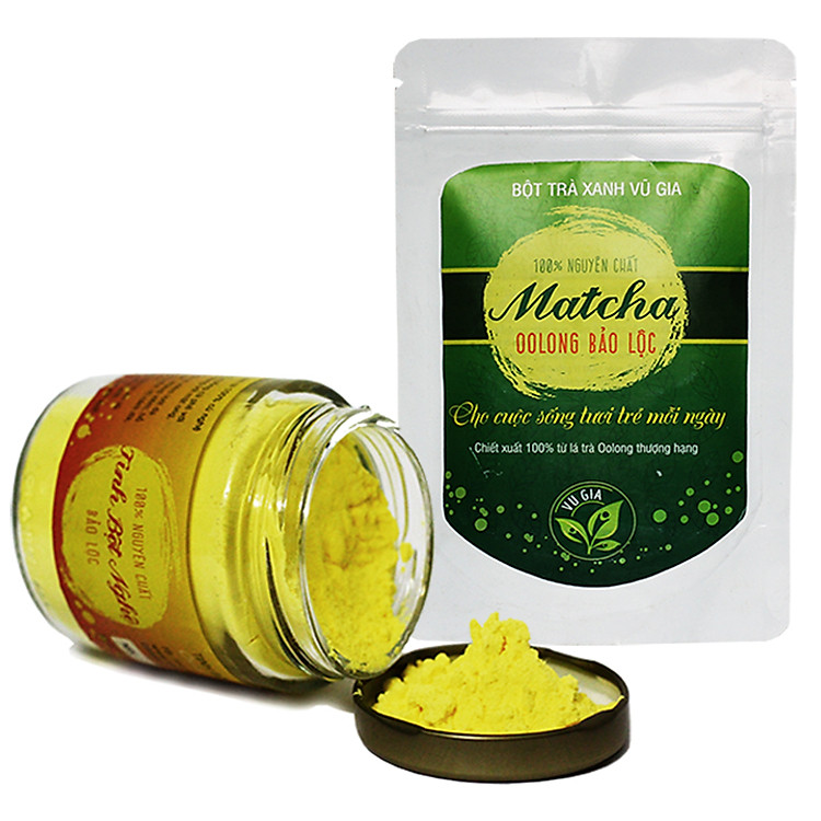 Combo Tinh Bột Nghệ (100g/hũ) + Matcha Oolong Sấy Lạnh (50g/túi) Nguyên Chất Vũ Gia