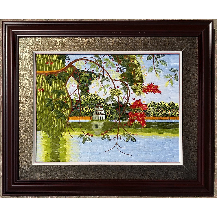 Tranh thêu tay Tháp rùa Hồ Gươm Hà Nội