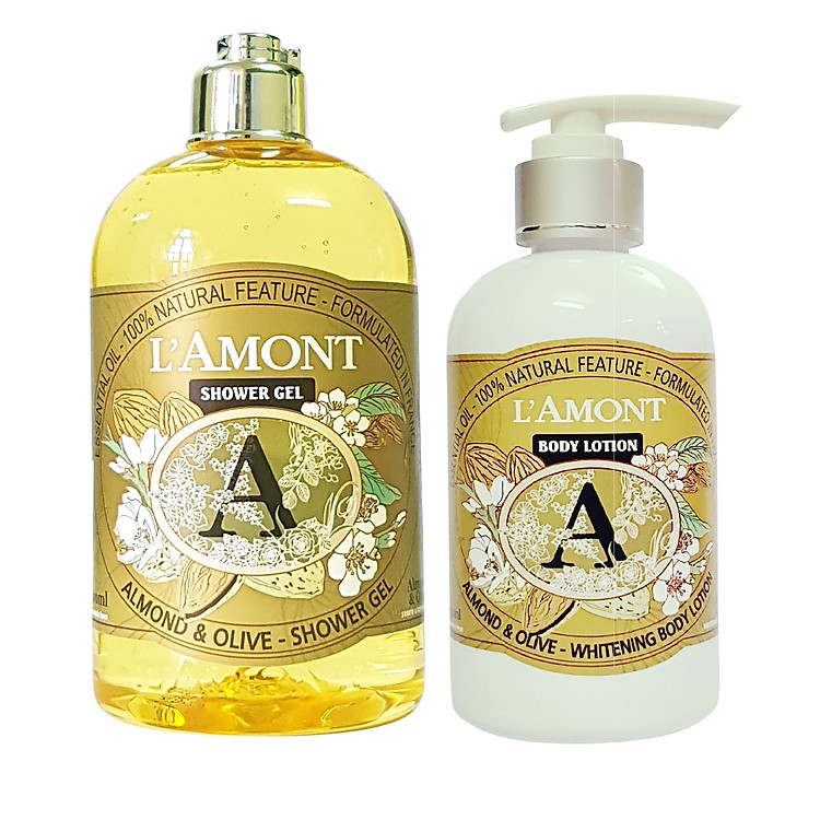 Combo Sữa Tắm L'AMONT Almond & Olive Shower Gel (500ml) Và Sữa Dưỡng Thể L'AMONT Almond & Olive Body Lotion (250ml)