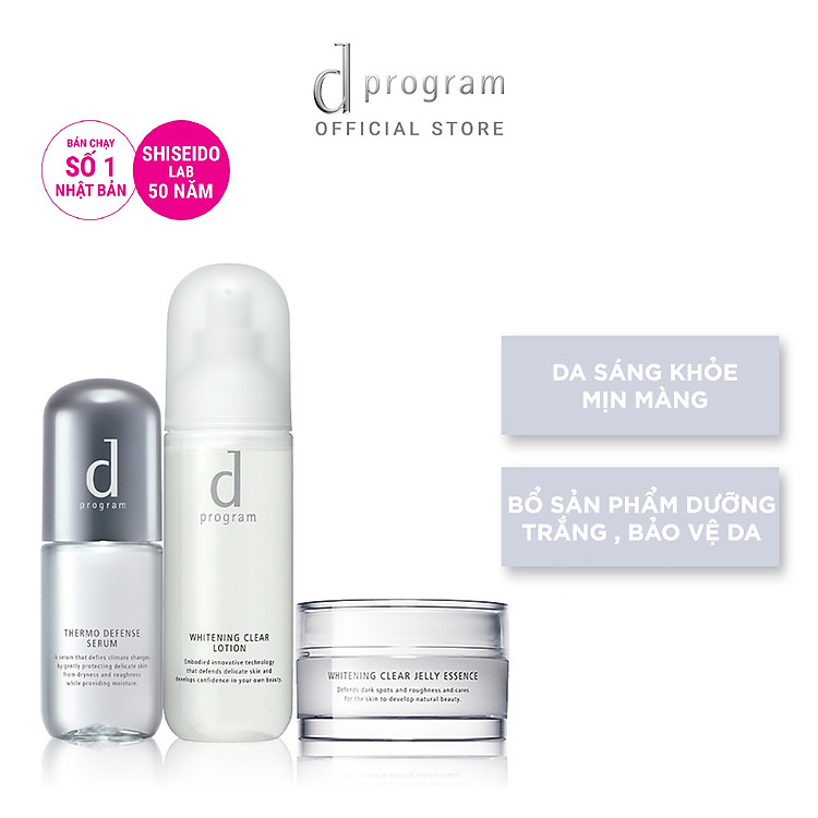 Bộ Sản Phẩm Dưỡng Sáng Cho Da Nhạy Cảm d program Whitening Clear (Nước Cân Bằng 125ml + Serum Dưỡng Da 40ml + Tinh chất dưỡng trắng 60g)