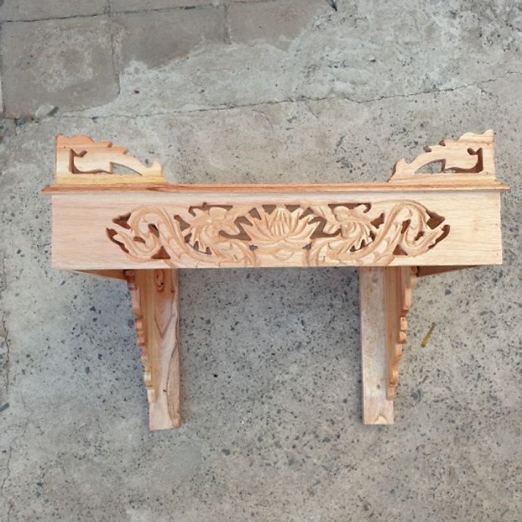 Bàn thờ treo tường gỗ xoan trạm rồng ngang 48 cm gồm 1bộ ke đế