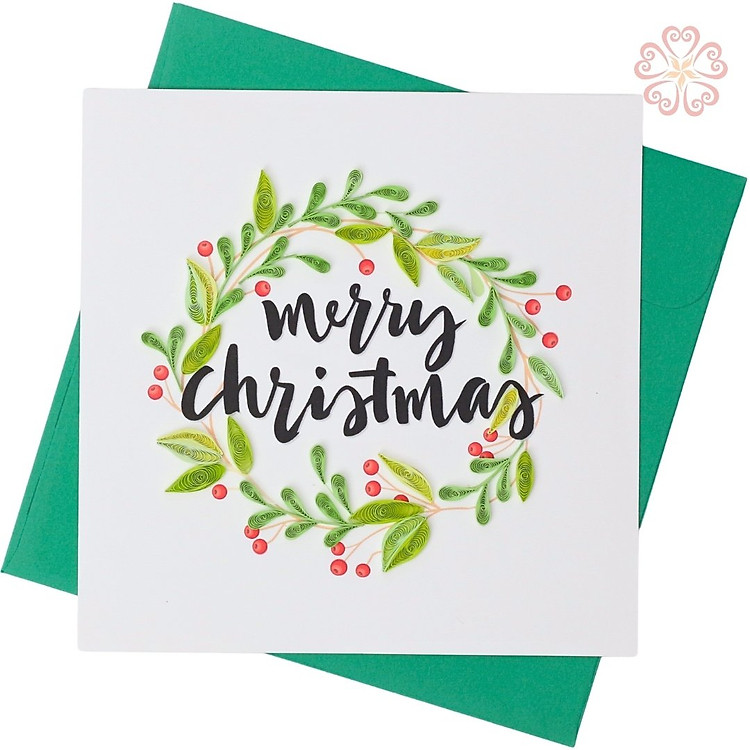 Thiệp Giáng Sinh Giấy Xoắn Merry Chrismas And Happy New Year Kích Thước 15x15cm