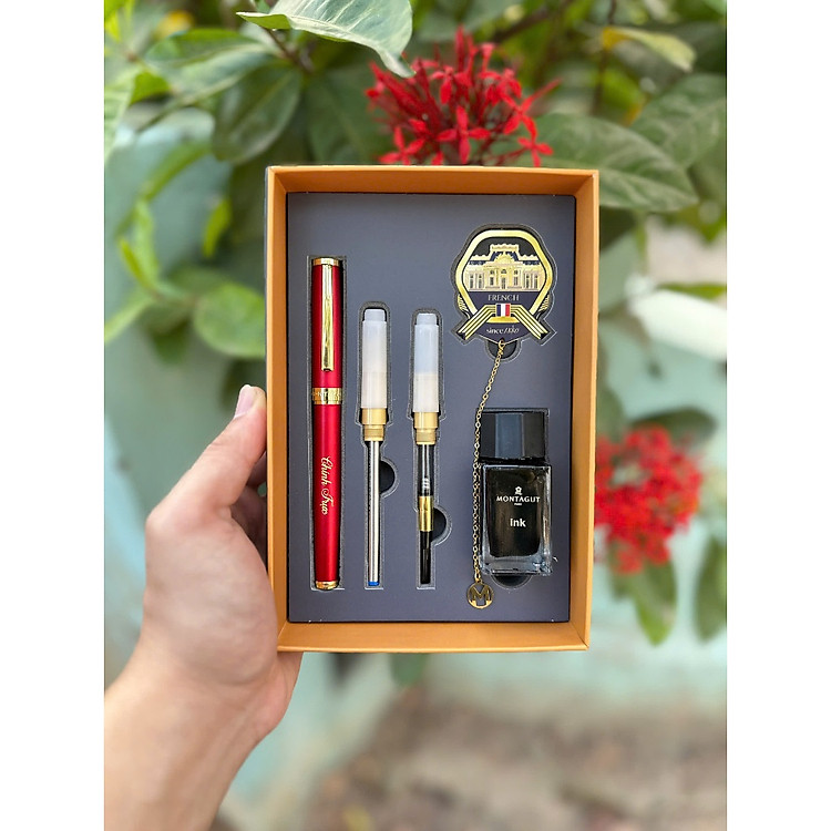 Quà tặng hộp Bút ký MONTAGUT Pháp cao cấp MIỄN PHÍ KHẮC TÊN có kèm Túi đi kèm tặng đủ loại ngòi viết 809 B231