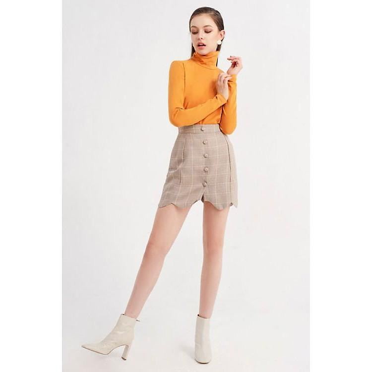 Atous Chân váy A kẻ cúc trước ELLIE