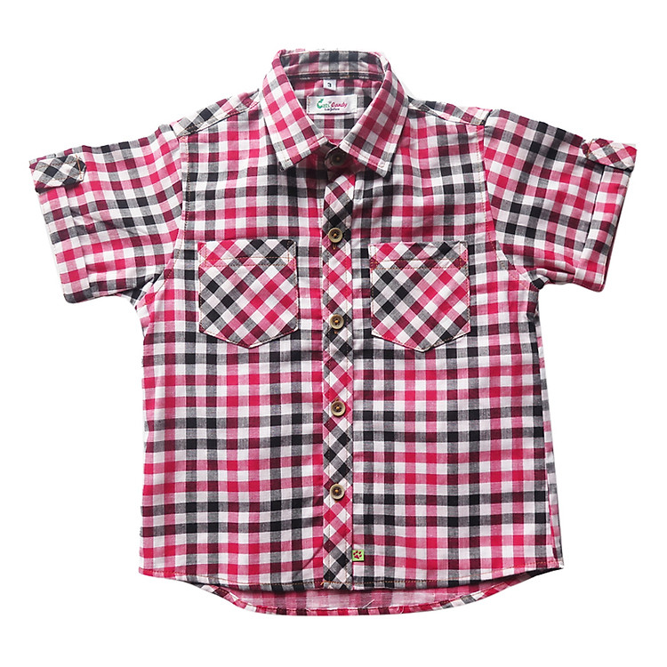 Áo Sơ Mi Bé Trai Cuckeo SM 190 Sọc Caro - Hồng Đậm Phối Đen