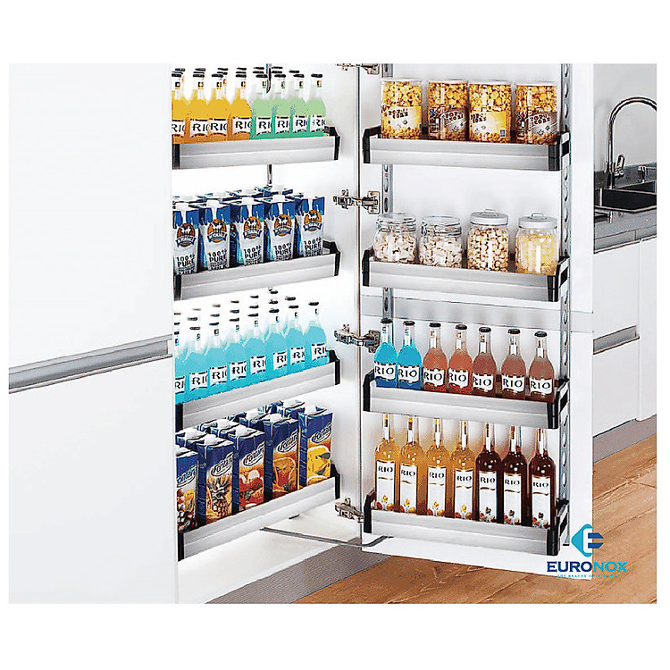 Tủ kho hộp cánh mở - 4 tầng 4-Shelf Push-to-Open Pantry Unit with Stainless Steel Rectangular Tube