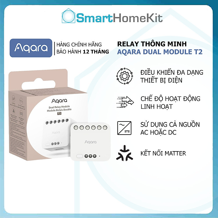 Công tắc thông minh Aqara Dual Relay Module T2 Matter DCM-K01 Zigbee, 2 line đèn Bản Quốc Tế