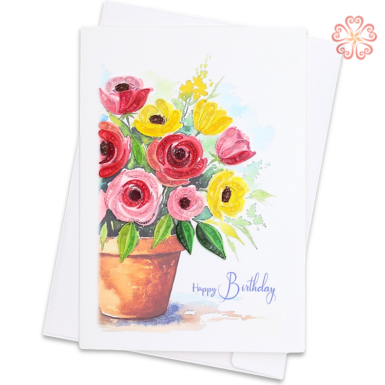 Thiệp Giấy Xoắn Nghệ Thuật - Thiệp Chậu Hoa Chúc Mừng Sinh Nhật - Happy Birthday Flower Pot Card - Happy Birthday - Việt Net - VN2NN111031E1 - 11.5 x 16.5