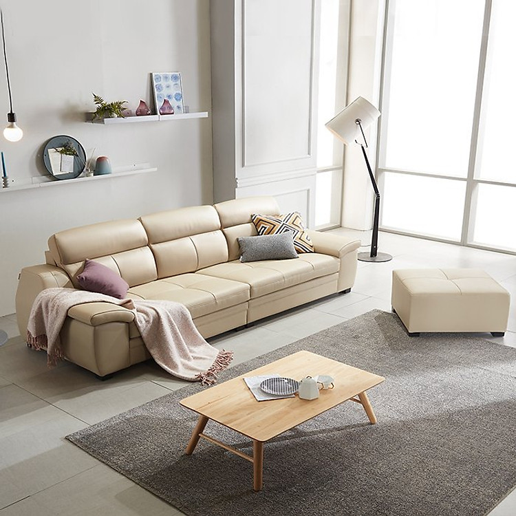 SF305 - GHẾ SOFA DA THẬT 4 CHỖ NGỒI KÈM ĐÔN