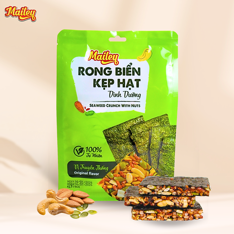 Thanh Rong Biển Kẹp Hạt Dinh Dưỡng Mix Hạt Tự Nhiên Ăn Vặt Lành Mạnh 96g | Mailey