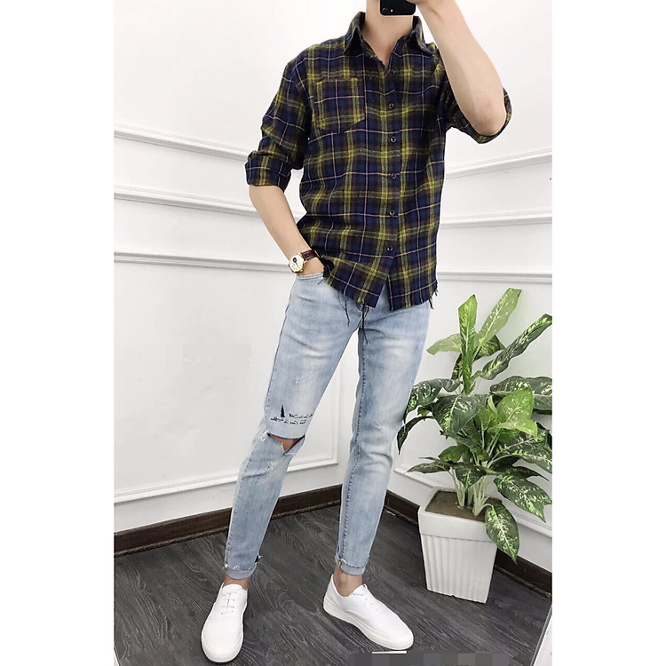 sơ mi sọc nam phối túi