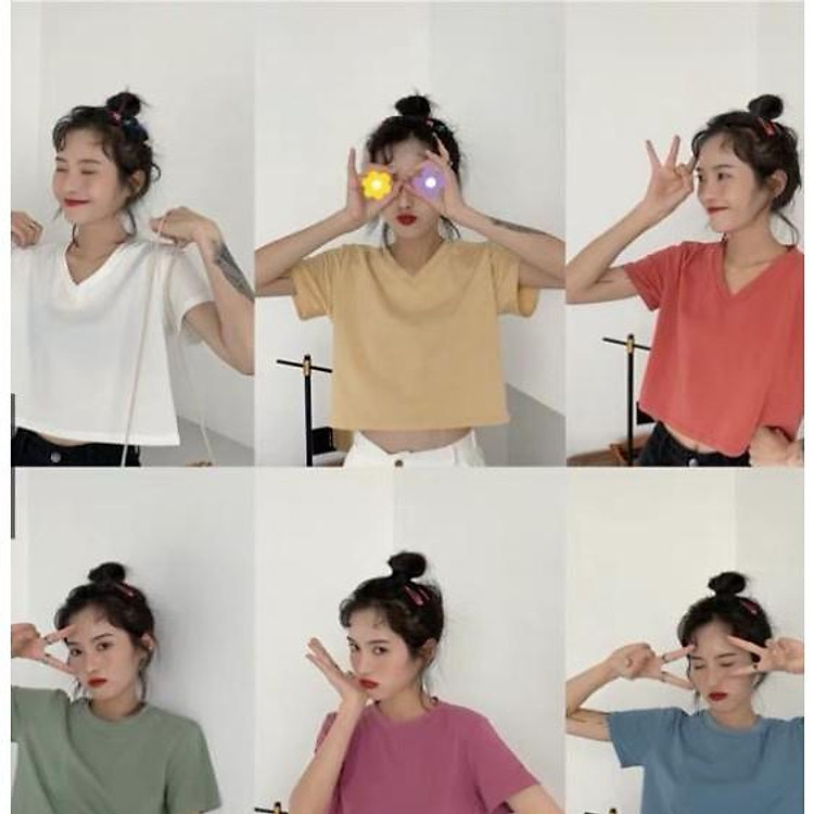 Áo croptop trơn cổ tim full màu DTR0619