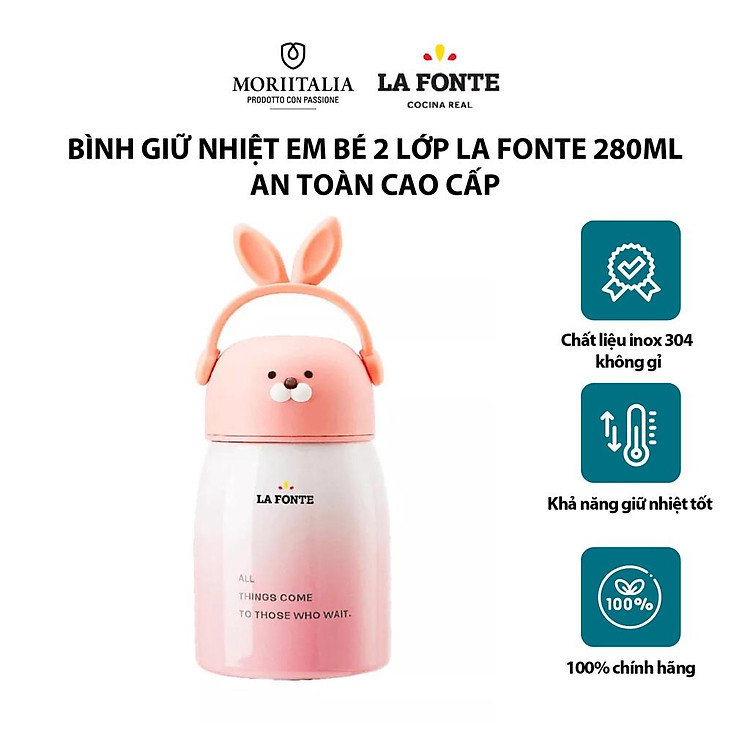 Bình giữ nhiệt em bé La Fonte màu hồng 2 Lớp 280ml an toàn cao cấp 006651-Pin