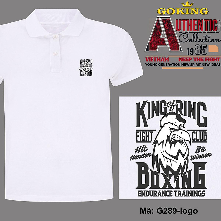 KING OF RING, mã logo.g289. Áo thun polo nam nữ, form unisex. Áo phông cổ trụ Goking, vải cá sấu 3D