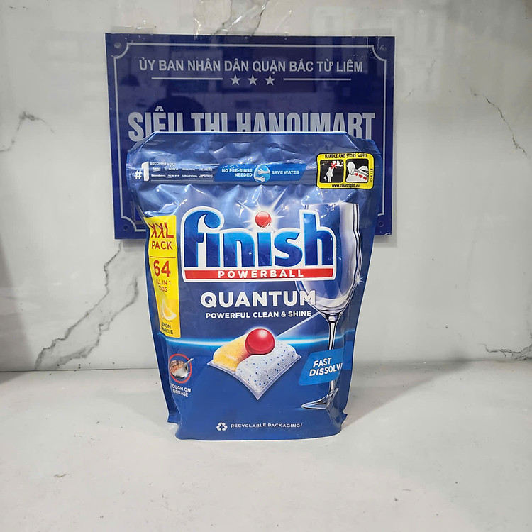Viên Rửa Chén Bát Finish Powerball Quantum Powerful Clean & Shine 64 viên