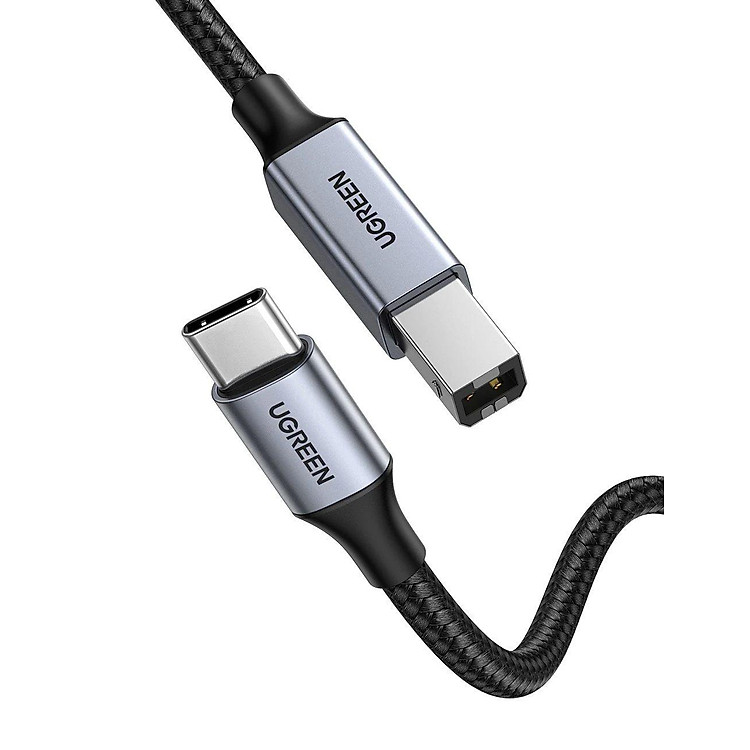 Ugreen 80808 3M màu xám đầu nhôm cáp USB type C ra usb B máy in dây dù US370 Hàng chính Hãng