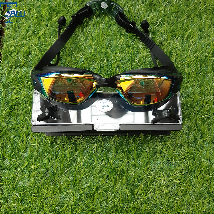 Kính Bơi Tráng Gương Liền Nút Tai TBLU Chống Tia UV, Hấp Hơi Nước