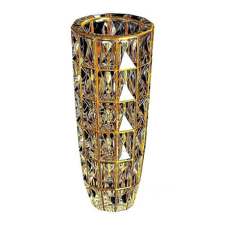 Bình cắm hoa pha lê thủy tinh cao cấp trắng vàng cao 30cm - ANTH493