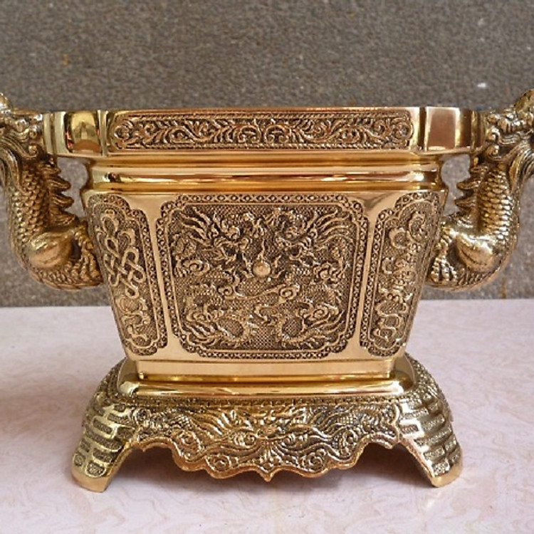 Lư hương vuông rồng Cao:13cm Dài:25cm Đk: 10x16