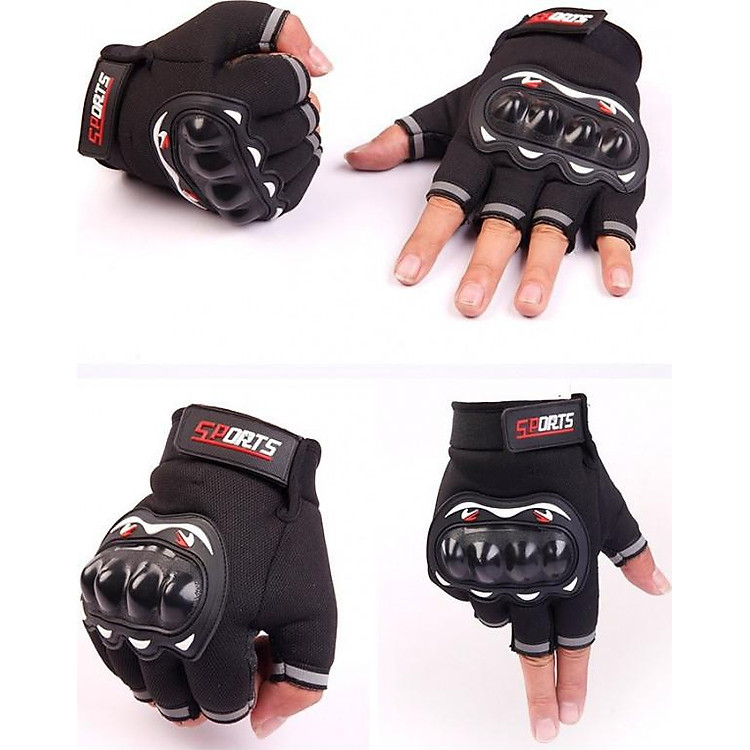 Găng Tay Sports phươt, tập gym, thể thao đa năng Dành Cho Phượt Thủ (Hở Ngón) - Đen
