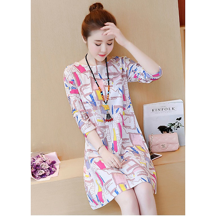 Đầm dạo phố nữ phối màu trẻ trung da66