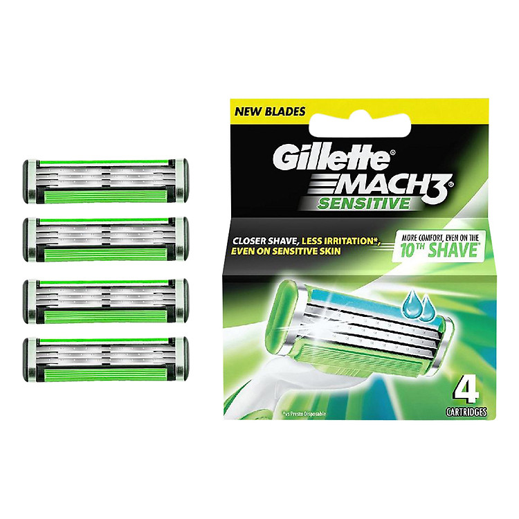 Lưỡi Dao Gillette Mach3 Sensitive (4 Lưỡi / Vỉ)