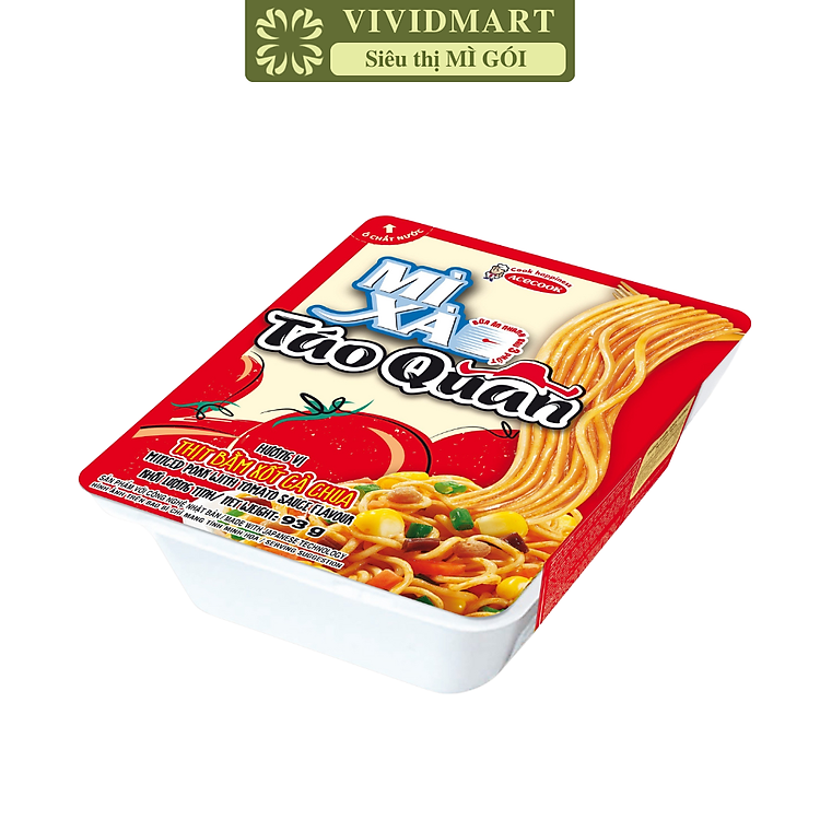 ACECOOK - Mì xào Táo Quân hương vị Thịt bằm xốt cà chua, Mì Táo Quân đỏ, Mì Táo quân thịt bằm sốt cà chua, Mì Táo quân sốt cà chua, Mì khay Táo Quân thịt bằm xốt cà chua (85g/...
