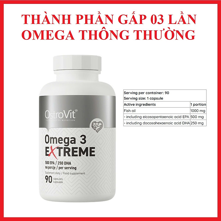 Ostrovit Omega 3 Extreme 90v – Thành phần gấp 3 lần Omega thông thường, bổ sung Acid béo cần thiết, tốt cho Tim, não, khoẻ xương