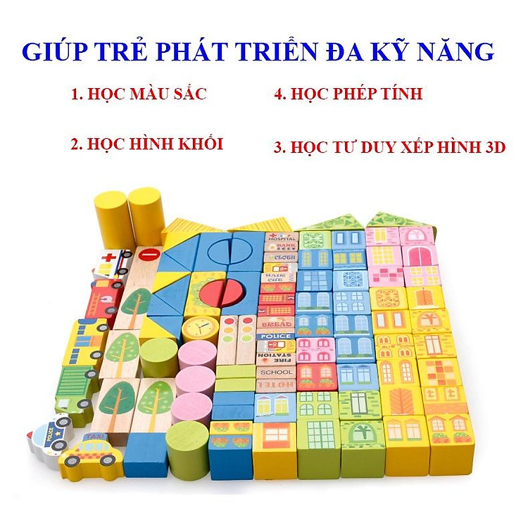 Đồ chơi xếp hình thành phố gỗ 62 chi tiết Chính hãng Tiết kiệm - Hình ảnh 5