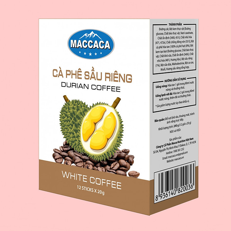 Cà Phê Vị Sầu Riêng Macca (Hộp 12 gói x 20g)