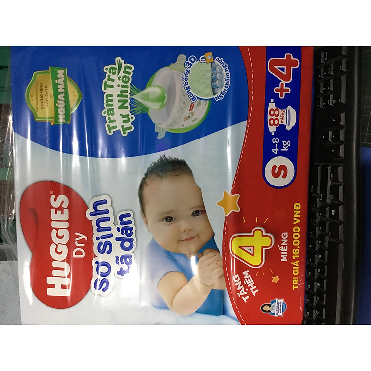 Sỉ- Tã dán Huggies S88-Tặng thêm 4 miếng- Tràm trà tự nhiên ngừa hăm- Cho bé từ 4-8kg - HSD luôn mới