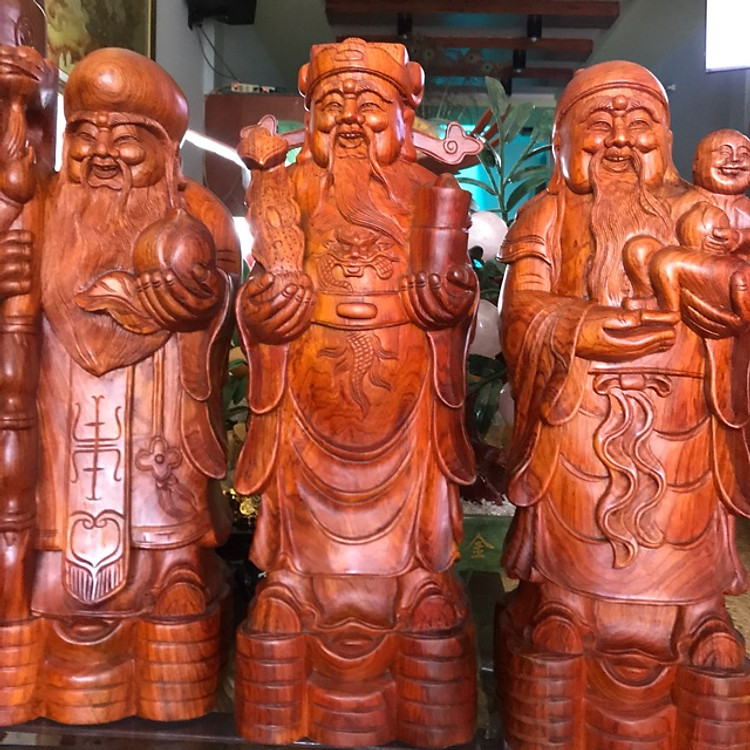 Tượng gỗ mỹ nghệ chạm bộ tam đa 3 Ông Phúc Lộc Thọ Hương Cao to chạm đẹp cao 50cm đk 20cm Mang đến cho không gian của bạn vẻ đẹp trang trọng và sang trọng ạ