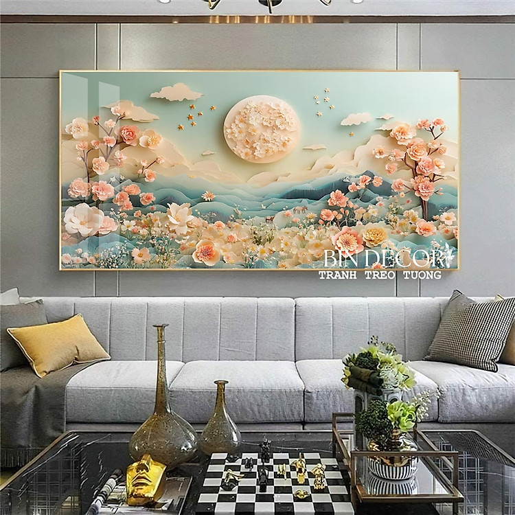 (HCM)Tranh treo tường tráng gương hoa dưới ánh trăng 2 trang trí decor phòng khách