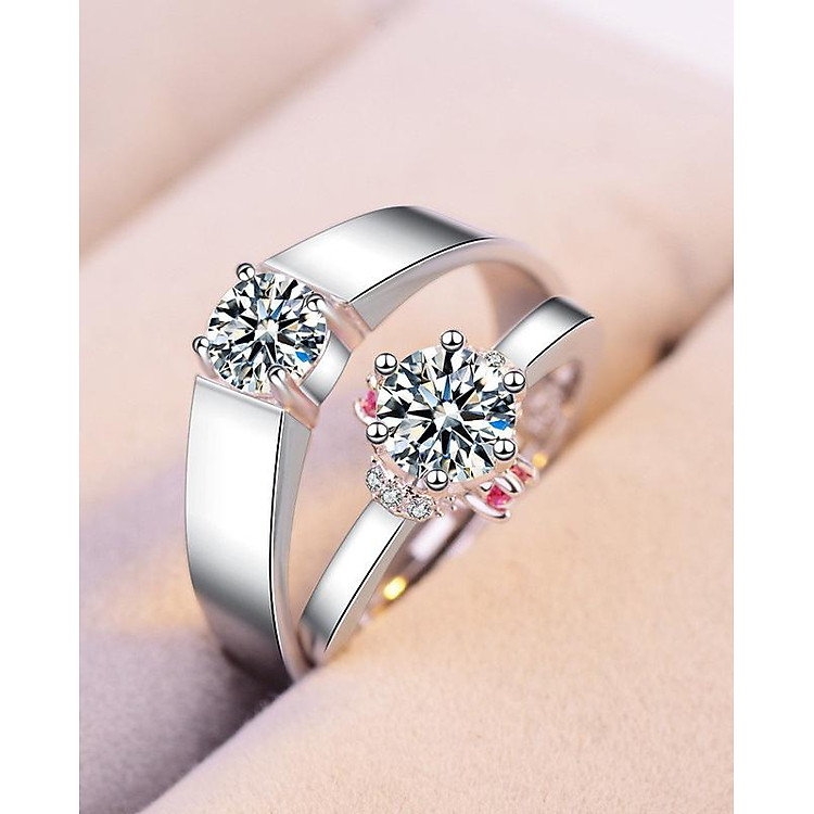 Nhẫn đôi Hẹn ước S925 nạm đá cao cấp, nhẫn cặp bạc 925, nhẫn đôi tình nhân, nhẫn đôi đính đá Ri99