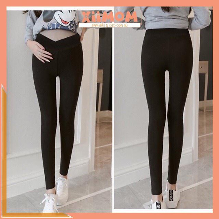 Quần bầu legging bầu mùa đông cạp chéo co giãn thoải mái tiện lợi cho mẹ bầu QB04 - Xiimom
