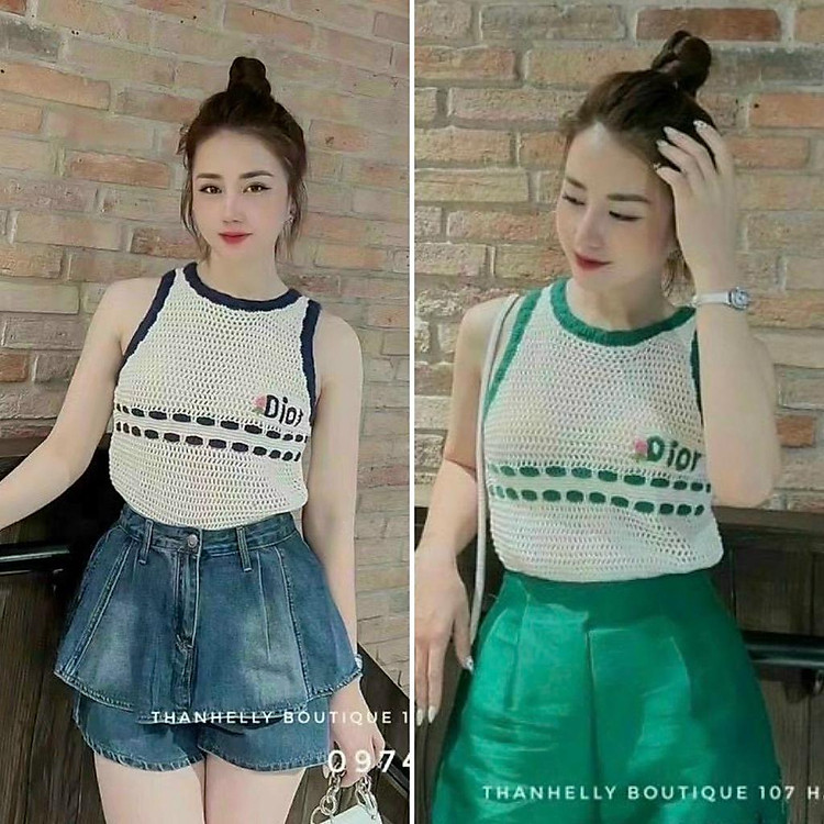 Áo len lưới ba lỗ thêu viền D.O