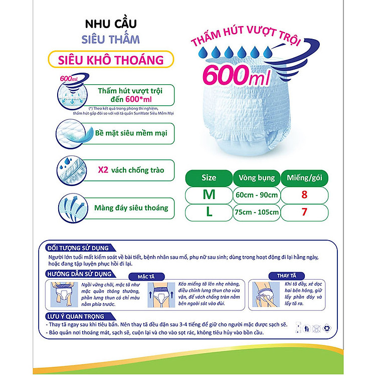 [Mẫu mới] Combo 2 Tã quần SunMate siêu mềm mại G1 mới size L-16+2 miếng - Ảnh 6