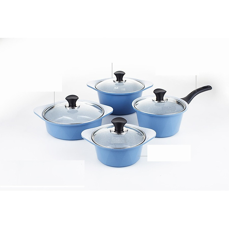Bộ 4 nồi bằng đá Ceramic: nồi 1 tay cầm 18cm, Nồi 2 tay cầm 20-22-24cm tặng 1 cặp nhấc nồi sillicon (Nồi)