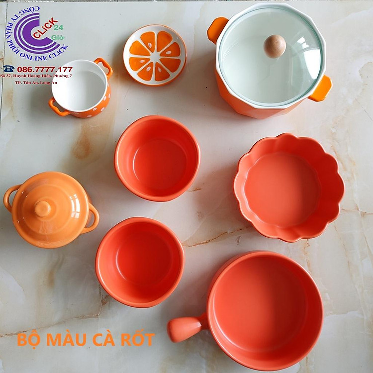 Sét 6 món Mâm Cơm Chén Tô Dĩa Màu Cà Rốt Lạ Mắt Dành Cho 2 Người Gốm Sứ Cao Cấp Hàng Khử Chì