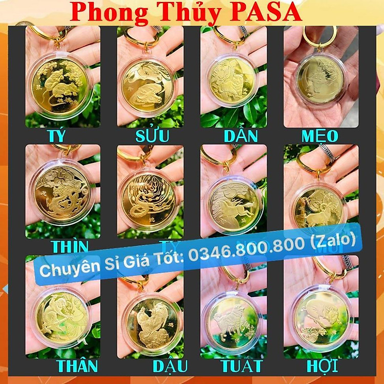 Móc Khóa 12 Con Giáp Đồng Xu Phong Thủy May Mắn